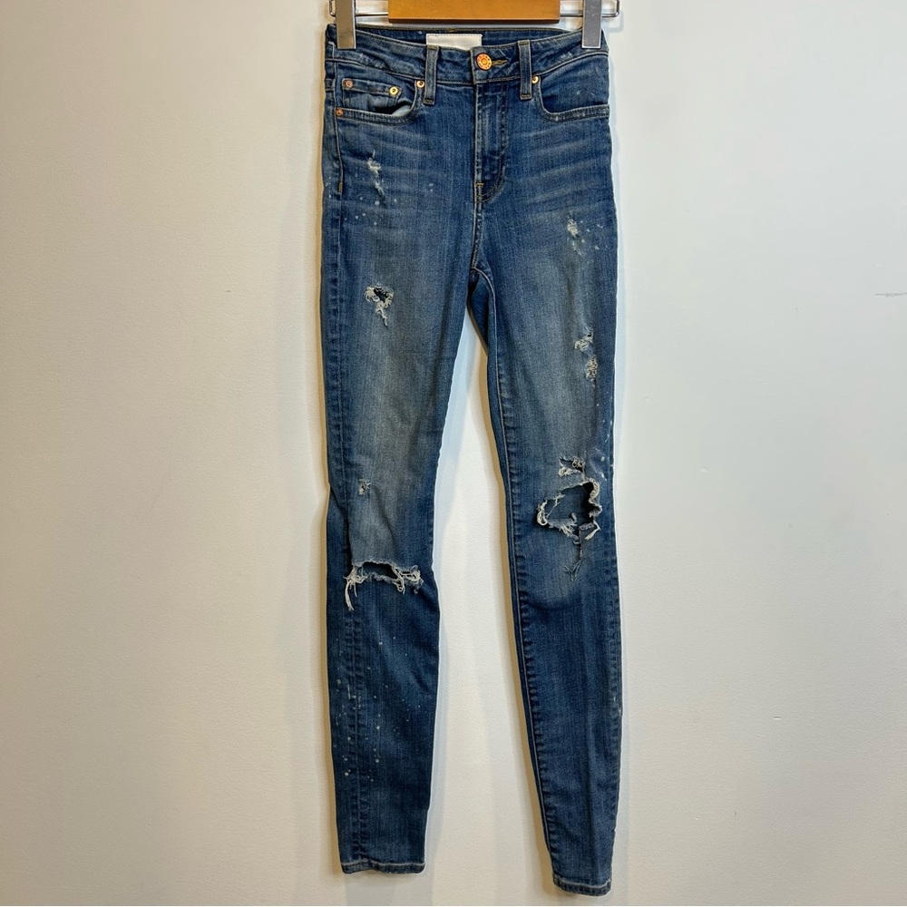 Aritzia The Castings High Rise Distressed Skinny Jeans Dunbar Wash Blue